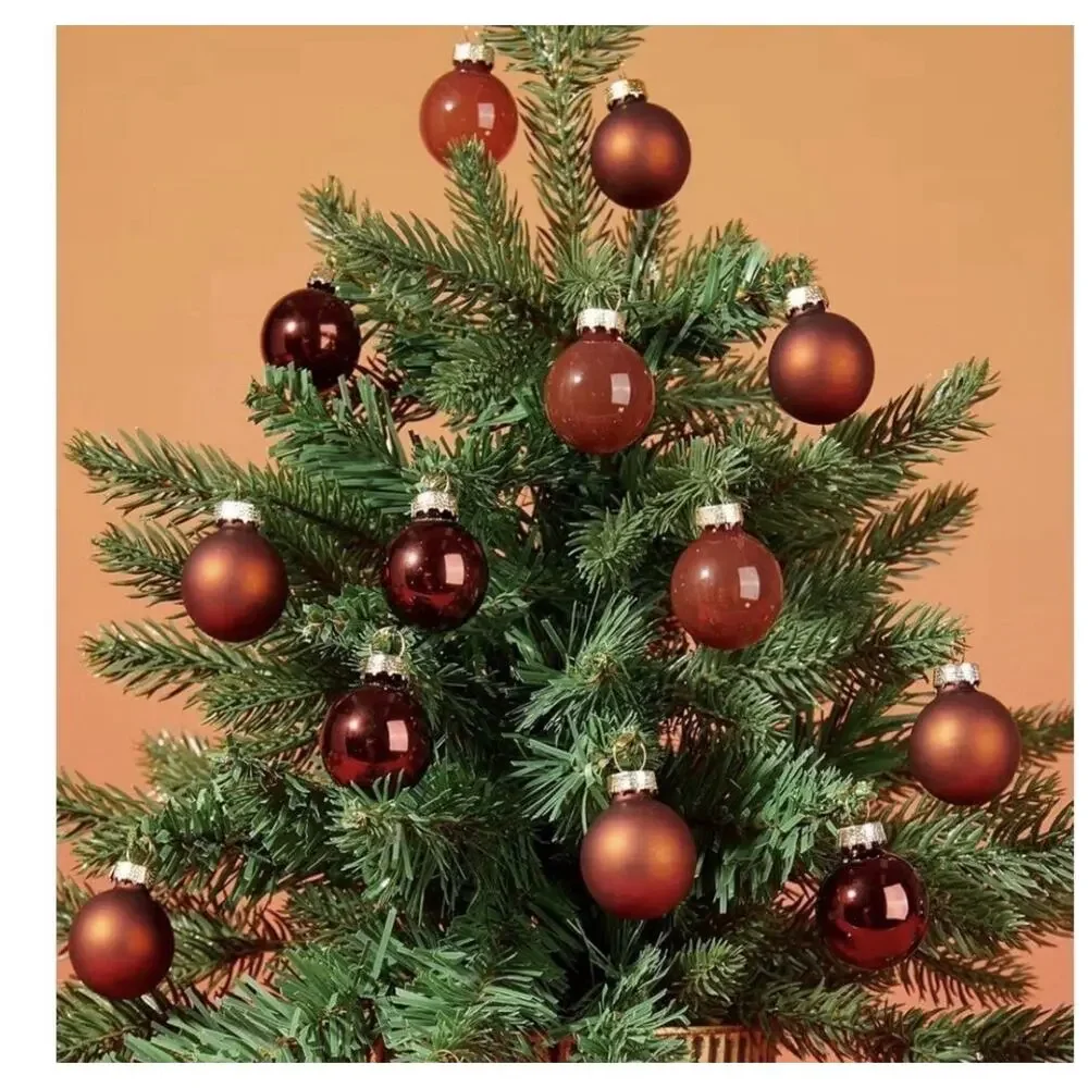WDS WONDROUS Brown Glass Christmas Ball Ornaments - Set of 24 Mini- 1.18